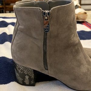 Grey Suede Snakeprint Heel Ankle Booties